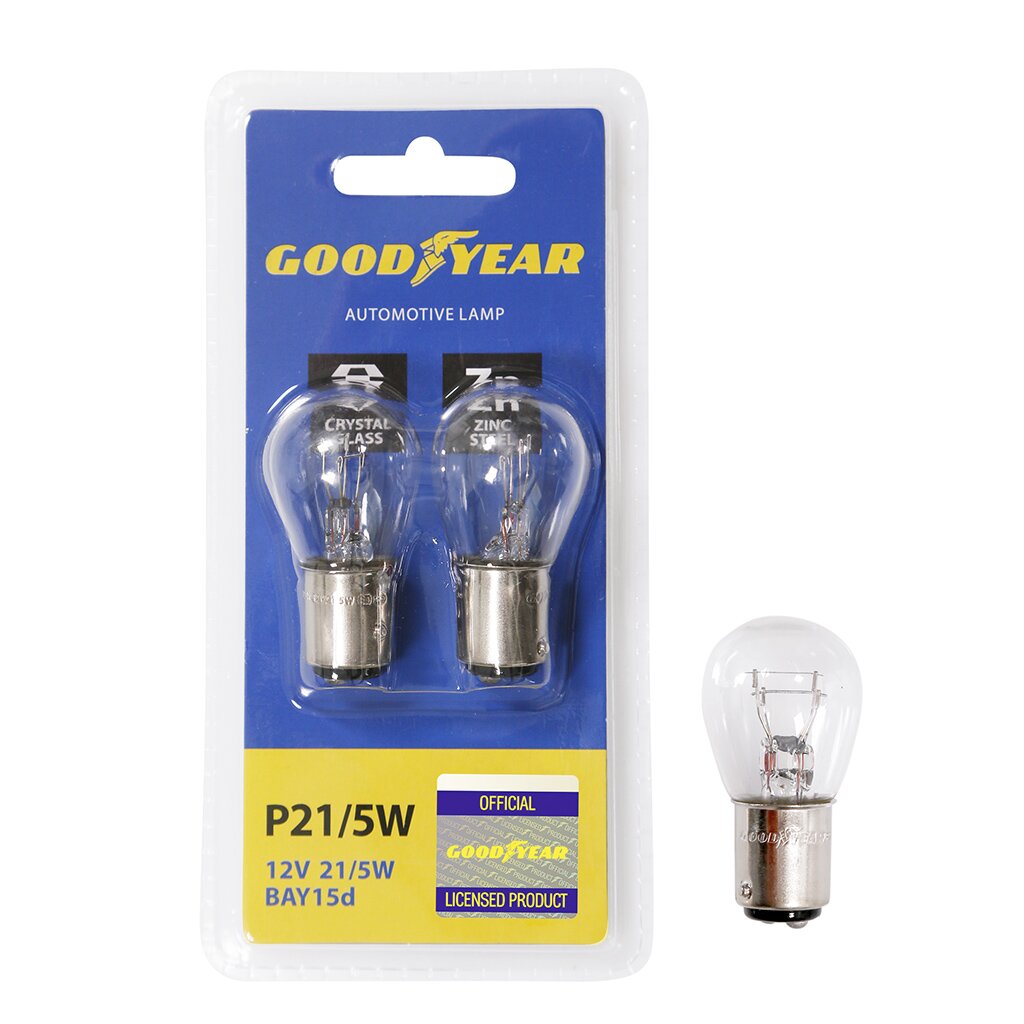 Лампа автомобильная Goodyear, GY012216, P21/5W 12V 21/5W BAY15d, 2 шт пакеты для колес goodyear