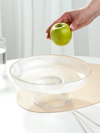 Ваза для фруктов, стекло, 26х10.5 см, с золотой отводкой, Грани, Y4-8758