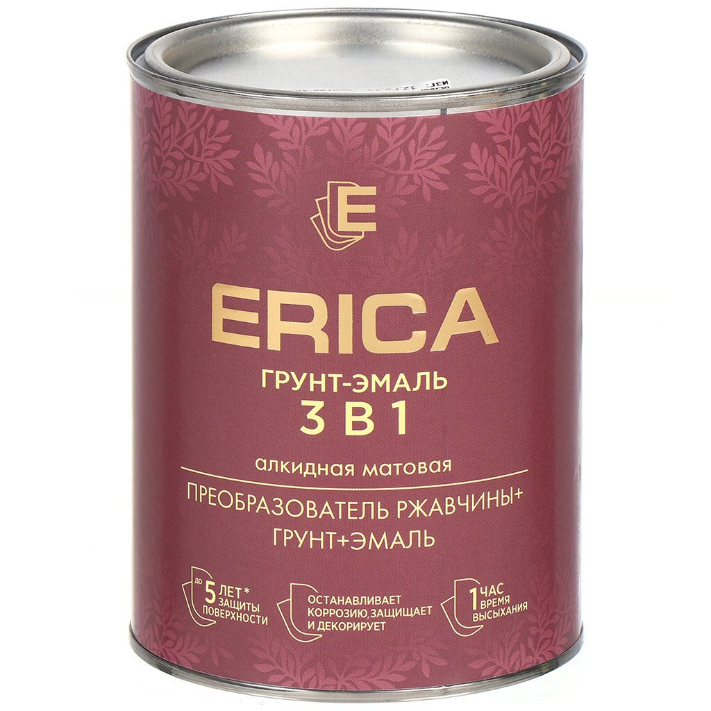 Грунт-эмаль Erica, по ржавчине, быстросохнущая, алкидная, желтая, 0.8 кг грунт эмаль erica по ржавчине быстросохнущая алкидная коричневая 0 8 кг