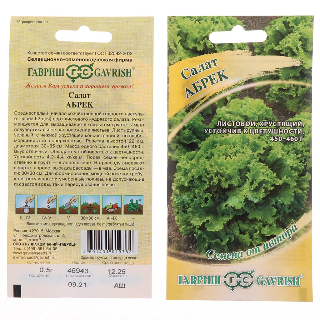 Семена Салат листовой, Абрек, 0.5 г, Семена от автора, кудрявые, цветная упаковка, Гавриш семена салат изумрудный