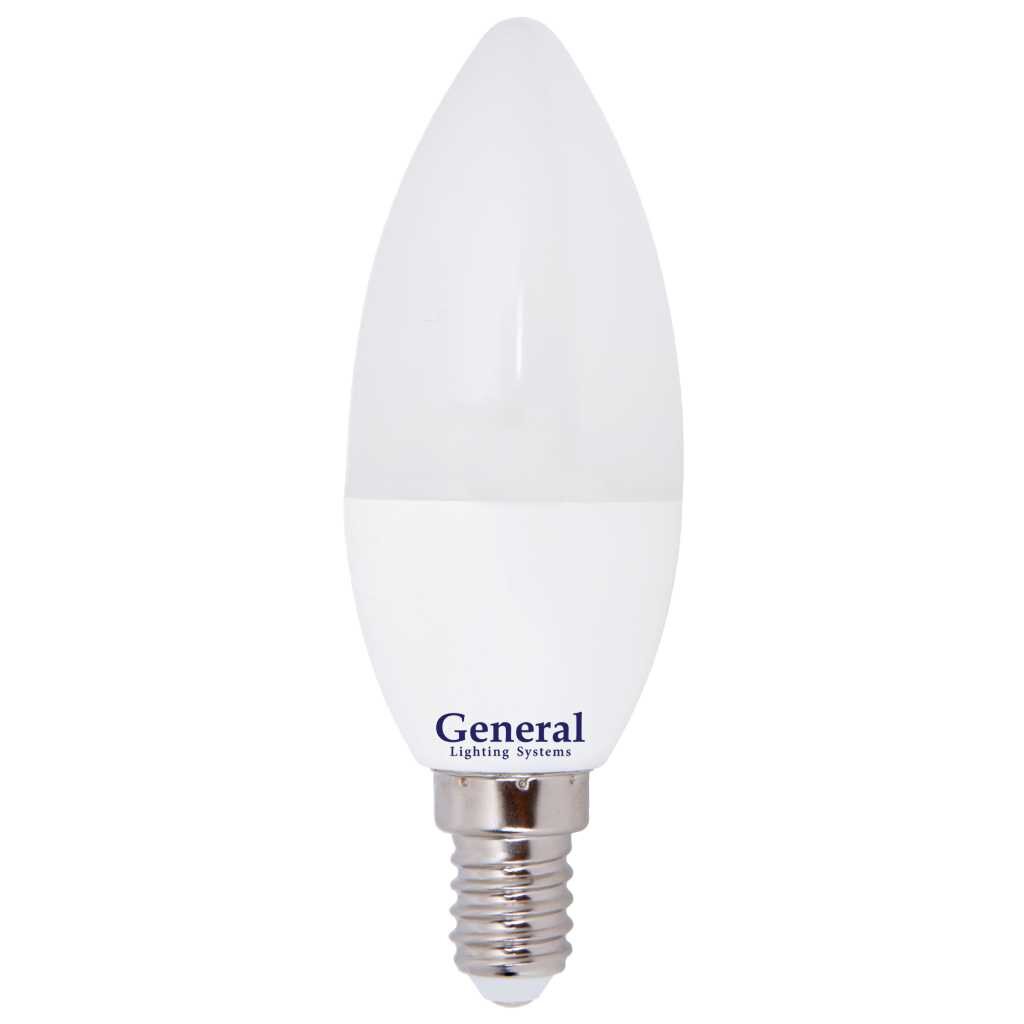 Лампа светодиодная E14, 8 Вт, 230 В, свеча, 2700 К, свет теплый белый, General Lighting Systems, GLDEN-CF лампа светодиодная gx53 12 вт 230 в 2700 к свет теплый белый general lighting systems glden gx53
