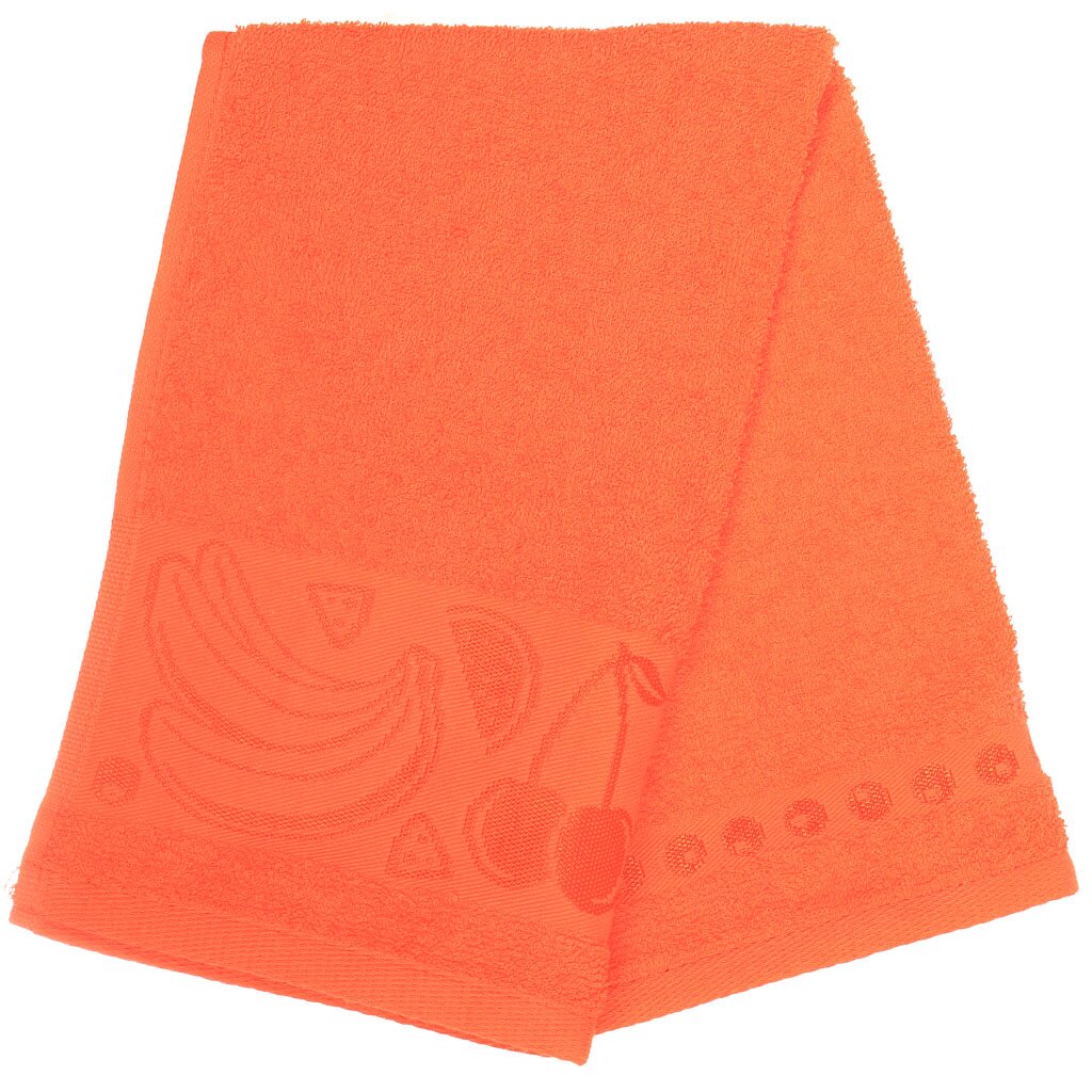 Полотенце кухонное махровое, 35х60 см, Вышневолоцкий текстиль Жаккардовый бордюр ярко-оранжевое
