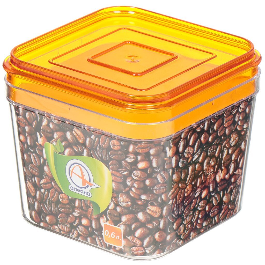 Банка для сыпучих продуктов, пластик, 0.6 л, 9.5 см, с крышкой, Алеана, 168024, в ассортименте