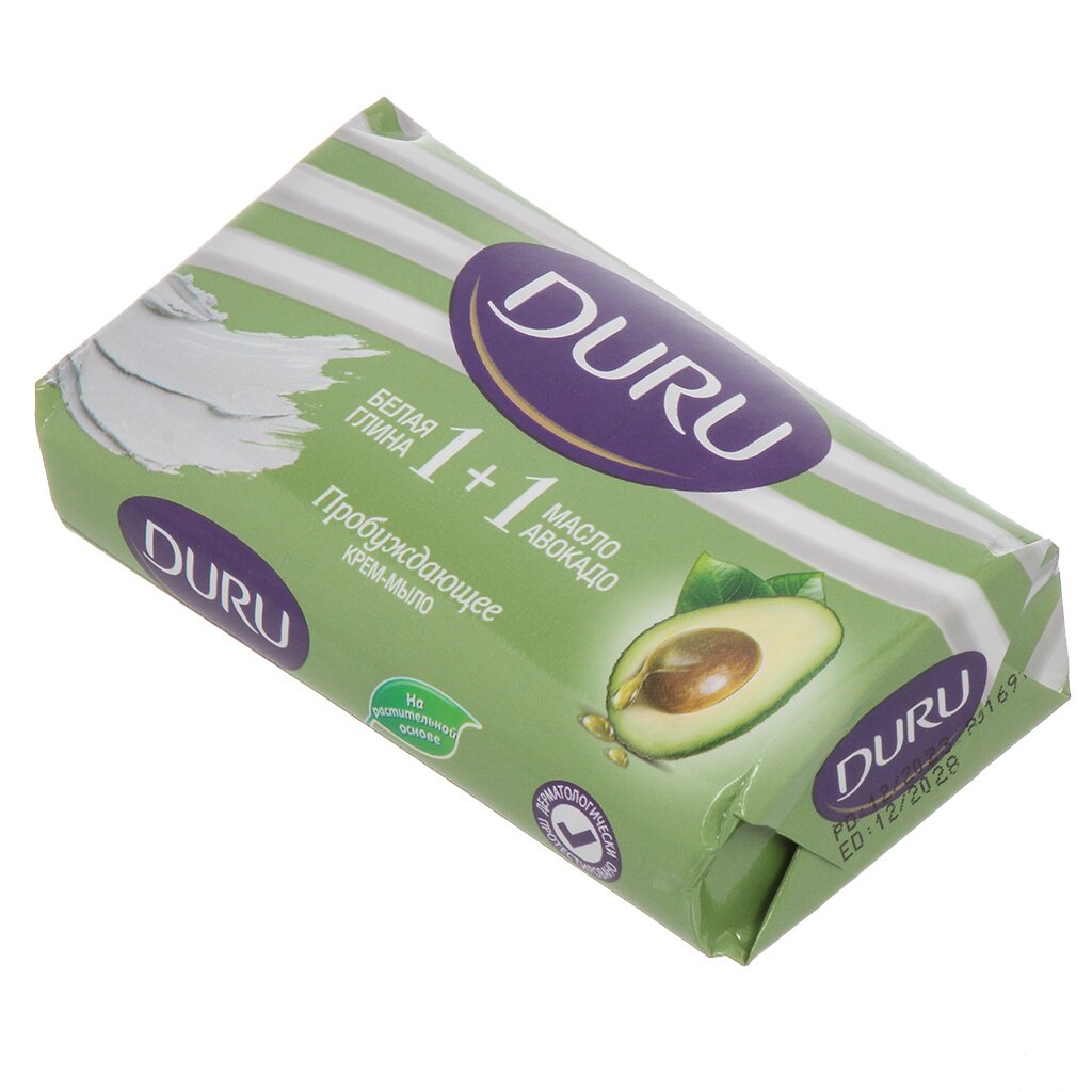 Крем-мыло Duru, 1+1 Белая глина и Авокадо, 80 г мыло duru 1 1 экстракты зеленого чая 4 шт 80 г