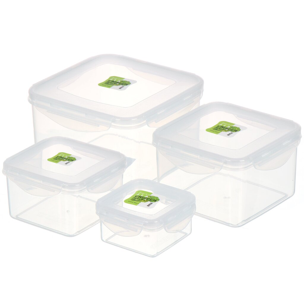 Контейнер пищевой пластик, 1.8, 1.3, 0.6, 0.25 л, 4 шт, квадратный, PET0555 malibri пакеты для заморозки с клипсами 30