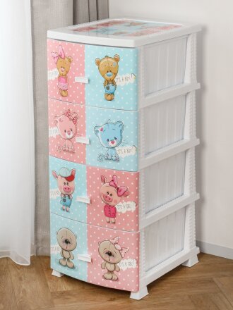 Комод детский 4 ящика, Друзья, 38.5х47х93.5 см, белый, Росспласт, РП-421