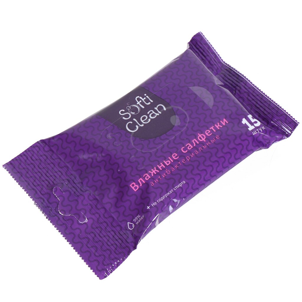 Салфетка влажные Softi Clean, антибактериальная, 15 шт, 38276 loren cosmetic гель для рук с антибактериальным эффектом clean