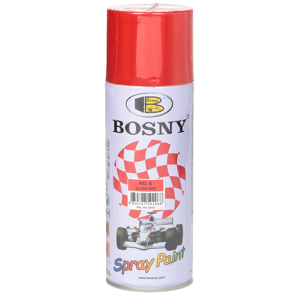 Краска аэрозольная, Bosny, №6, акрилово-эпоксидная, универсальная, глянцевая, красная, 0.4 кг акриловая аэрозольная краска bosny