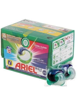 Капсулы для стирки Ariel, Liquid Capsules Color, для цветного белья, 12 шт, капсула 19.5 г