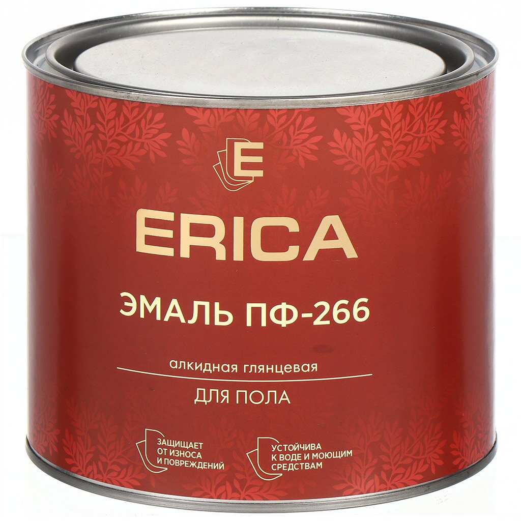 Эмаль Erica, ПФ-266, для пола, алкидная, глянцевая, желто-коричневая, 1.8 кг эмаль erica пф 266 для пола алкидная глянцевая желто коричневая 1 8 кг