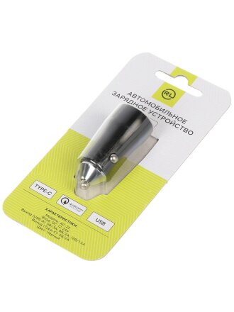 Автомобильное зарядное устройство Red Line, AC-22, USB + Type-C, в прикуриватель, 3 А, черное, УТ000037588