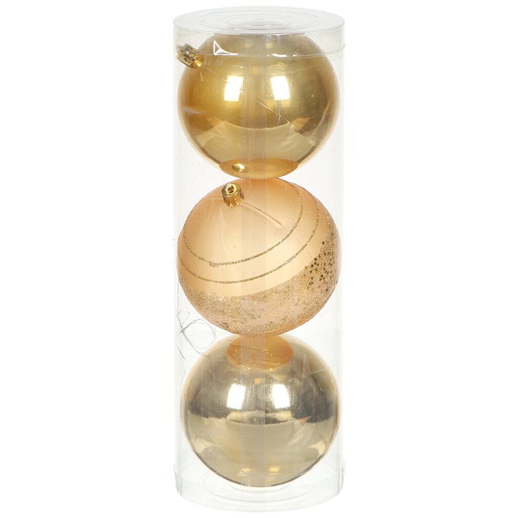 Елочный шар 3 шт, золото, 10 см, пластик, SYQE-012198