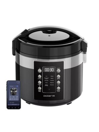 Мультиварка Polaris, PMC 0528 Wi Fi IQ Home, 40, 5 л, 750 Вт, тефлоновое покрытие чаши, антипригарное покрытие, черный с серебристым