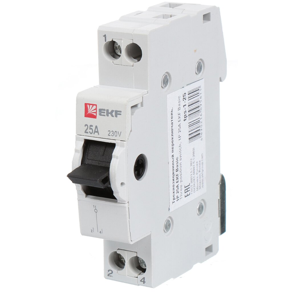 Переключатель 3 положения, 25 А, 1P, Ekf, tps-1-25