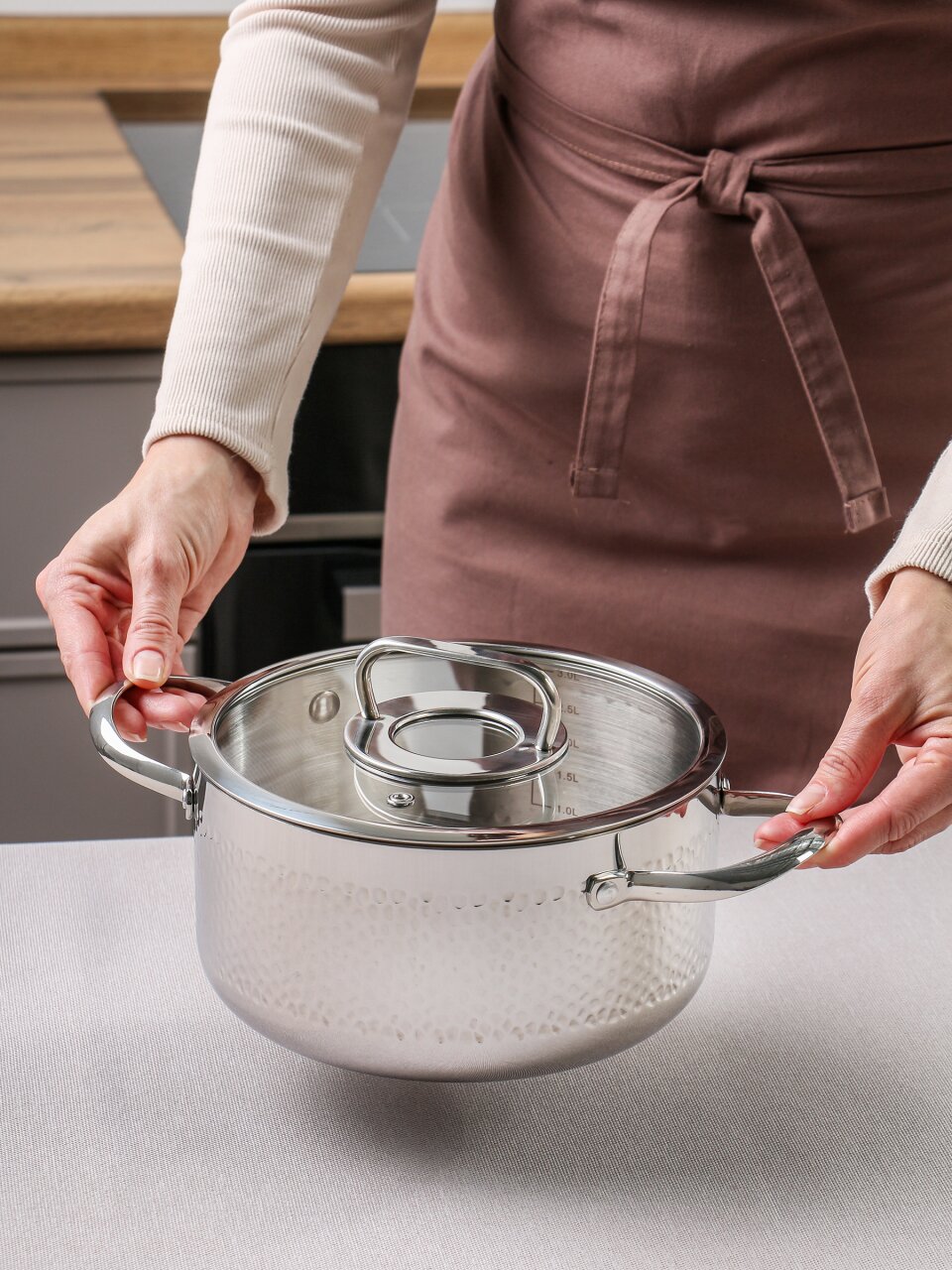 Кастрюля нерж, 3.2 л, с крыш, крыш стекло, Daniks, Навия, индукц, SD-0136-20