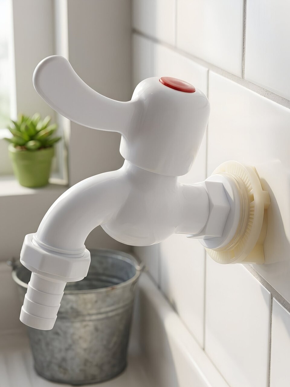 Кран водоразборный 1/2'', пластик, ручка-флаг, штуцер с гайкой и прокладкой, индивидуальная упаковка, ComfortFactor