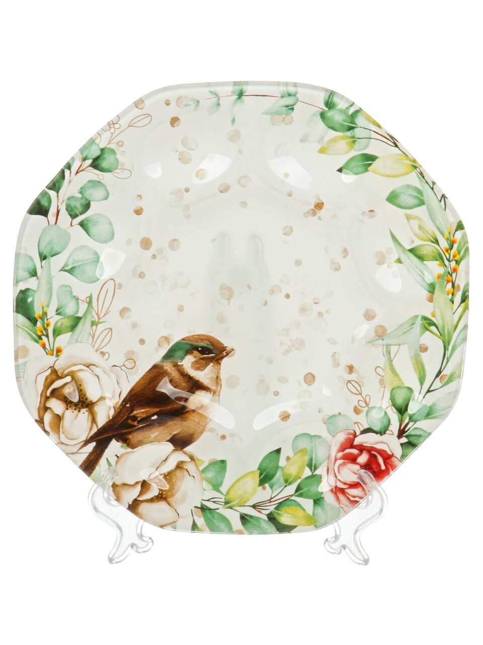 Подставка для яиц, стекло, 22х22х1 см, 8 ячеек, Пасха. Птичка, 9849395