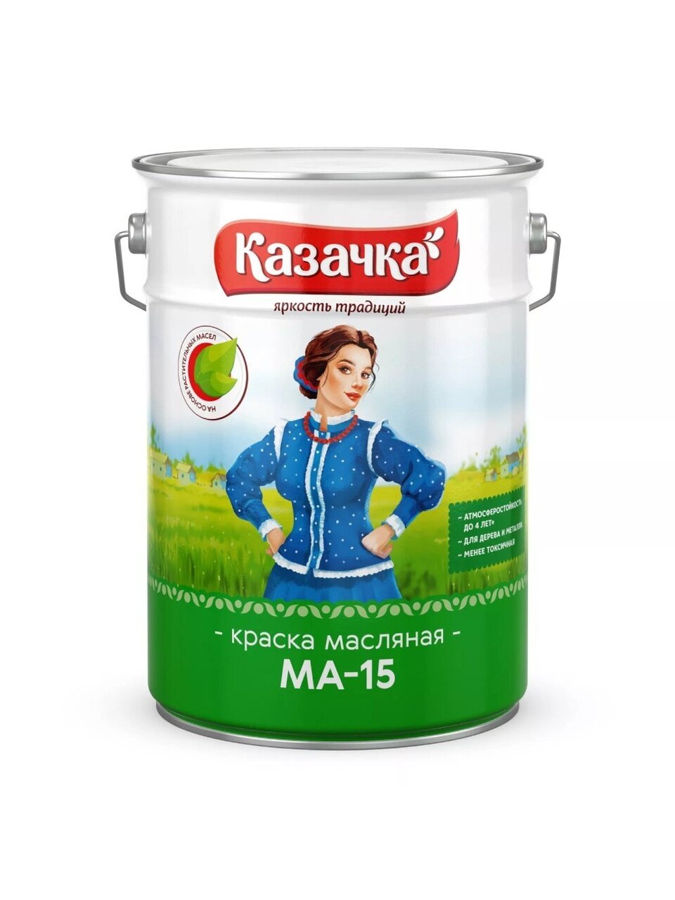 Краска Казачка, МА-15, масляная, универсальная, глянцевая, ярко-зеленая, 10 кг