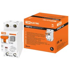 Дифференциальный автоматический выключатель TDM Electric, АВДТ 63, 40, С, 100 мА, SQ0202-0008