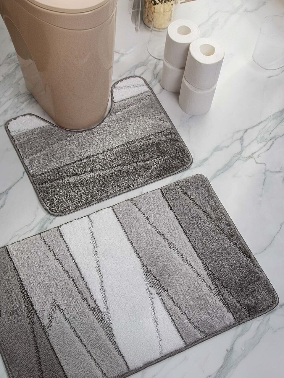 Комплект ковриков для ванной, антискользящий, 2 шт, 0.5х0.8, 0.4х0.5 м, 12 мм, серый, Aqua-Prime, Enigma
