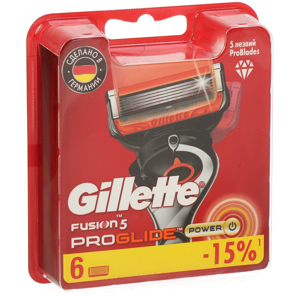 Сменные кассеты для бритв Gillette, Fusion ProGlide Power, для мужчин, 6 шт