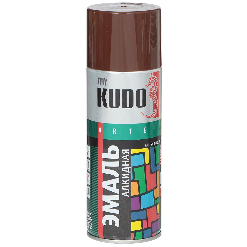 Эмаль аэрозольная, KUDO, универсальная, алкидная, глянцевая, коричневая, 520 мл, KU-1012 алкидная атмосферостойкая эмаль deton