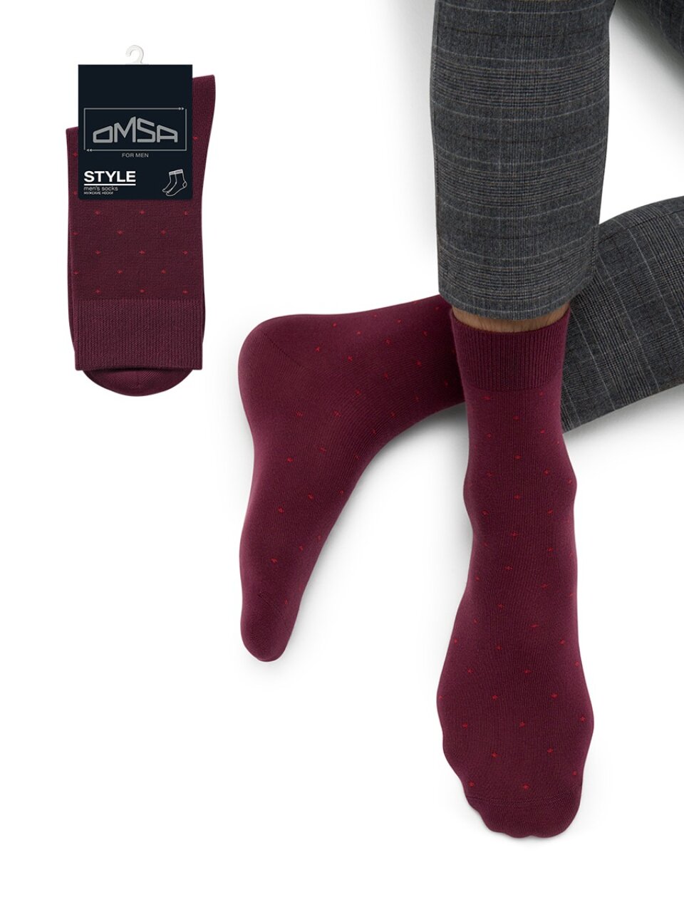 Носки муж, хлопок, Omsa, STYLE, 513, бордовый, р.45-47