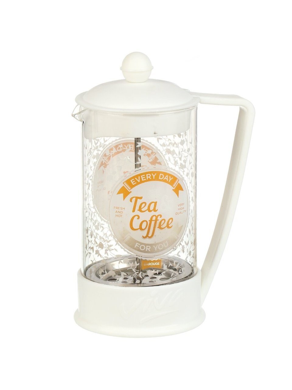Френч-пресс 0.6 л, стекло, пластик, Barouge, Viva-la Vida Tea Coffee, белый, BF-752
