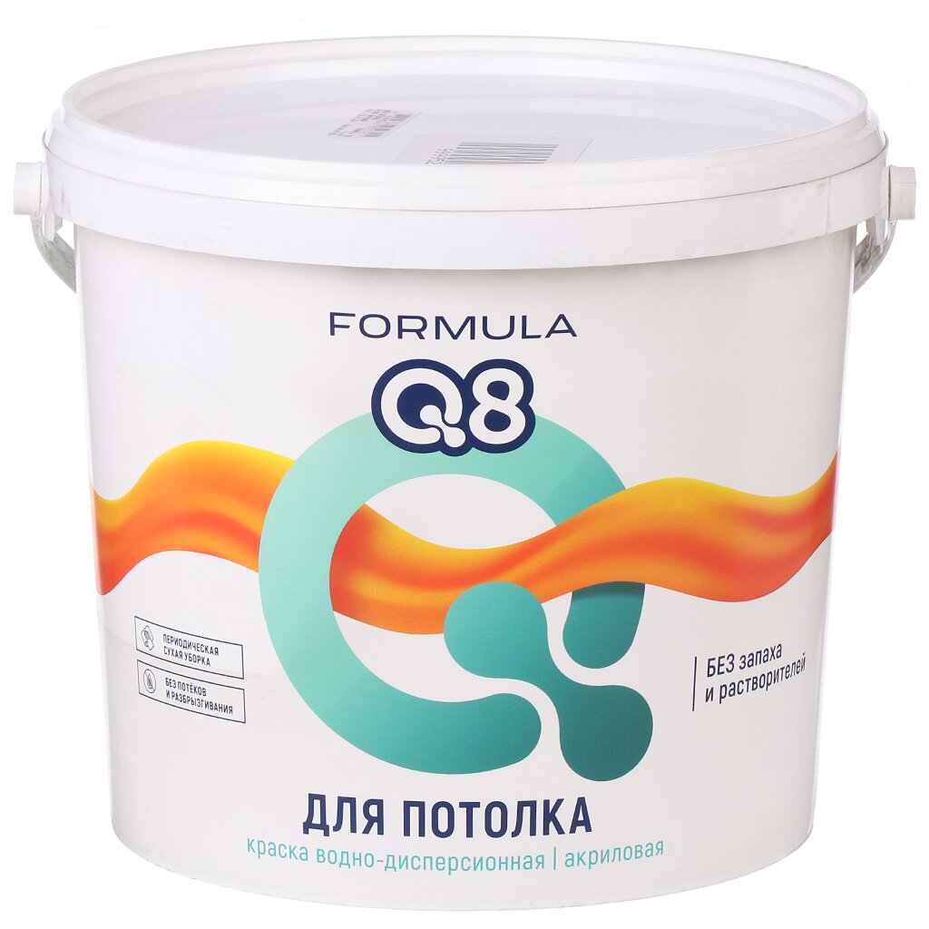 Краска воднодисперсионная, Formula Q8, акриловая, для потолков, матовая, белая, 6.5 кг краска воднодисперсионная formula q8 акриловая для потолков матовая белоснежная 4 5 кг