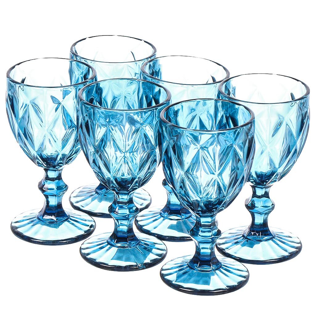 Бокал для вина, 250 мл, стекло, 6 шт, Синий бокал стеклянный для вина magistro иллюзия 540 мл 10×24 см ножки синий