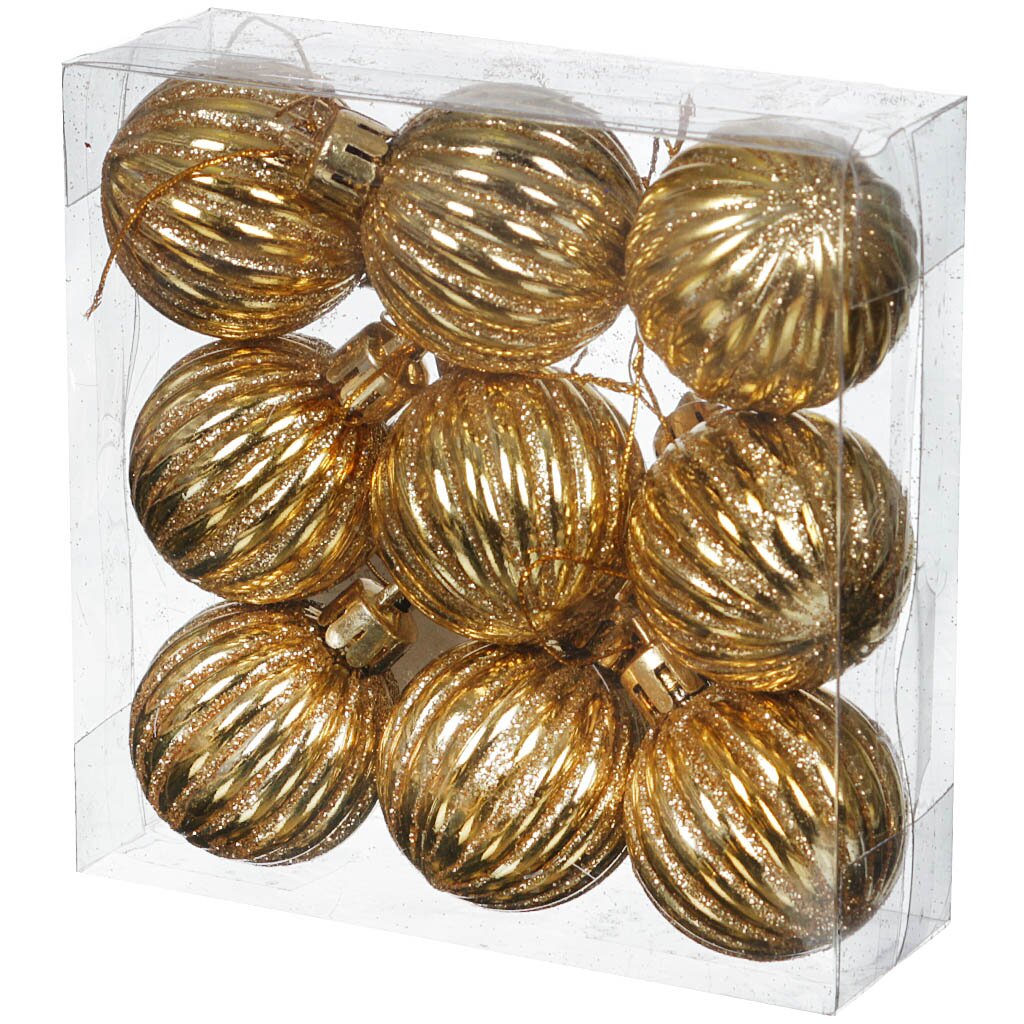 Елочный шар Волшебная страна, PBD4-9-002-G, 9 шт, золото, 4 см, рисунок, ПВХ коробка, 101749