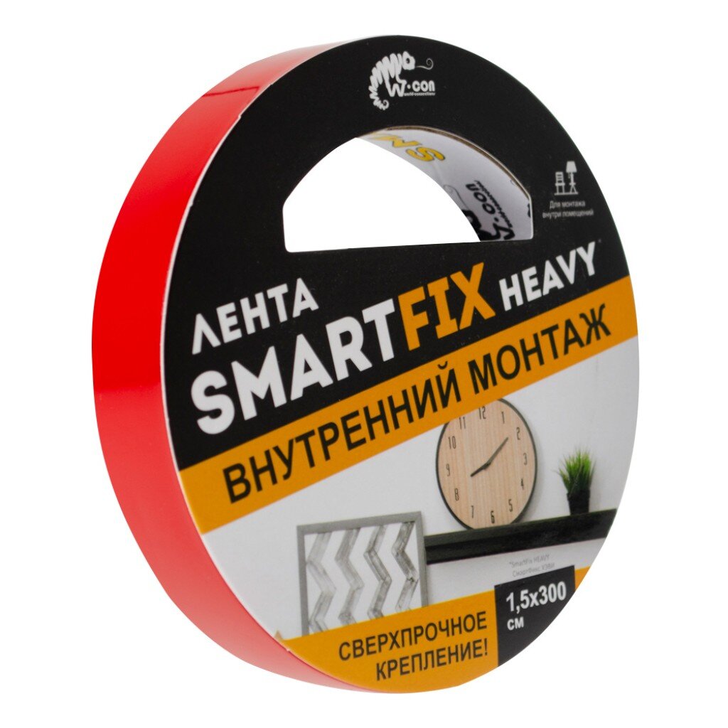 

Лента 15 мм, прозрачная, основа акриловая, 0.3 м, W-con SmartFix HEAVY, для внутреннего монтажа, SFV1530T, Бесцветный