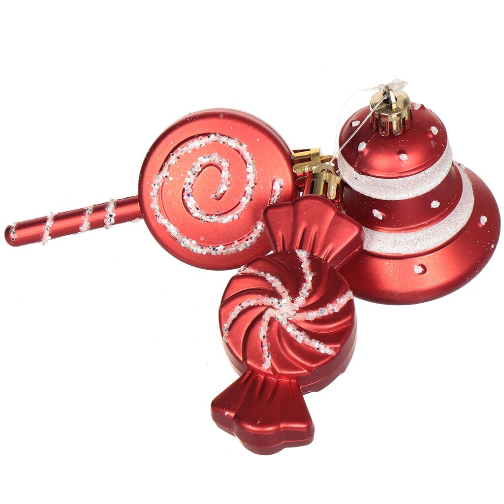 Елочный шар Леденец, конфета, колокольчик, 3 шт, пластик, SYQD-012189