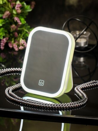 Зеркало настольное, 18х13.5 см, прямоугольное, подсветка, белое, A070018