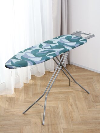 Доска гладильная 121х38 см, Лайт, подставка для утюга, Марья Искусница, серо-синяя, антипригарное покрытие