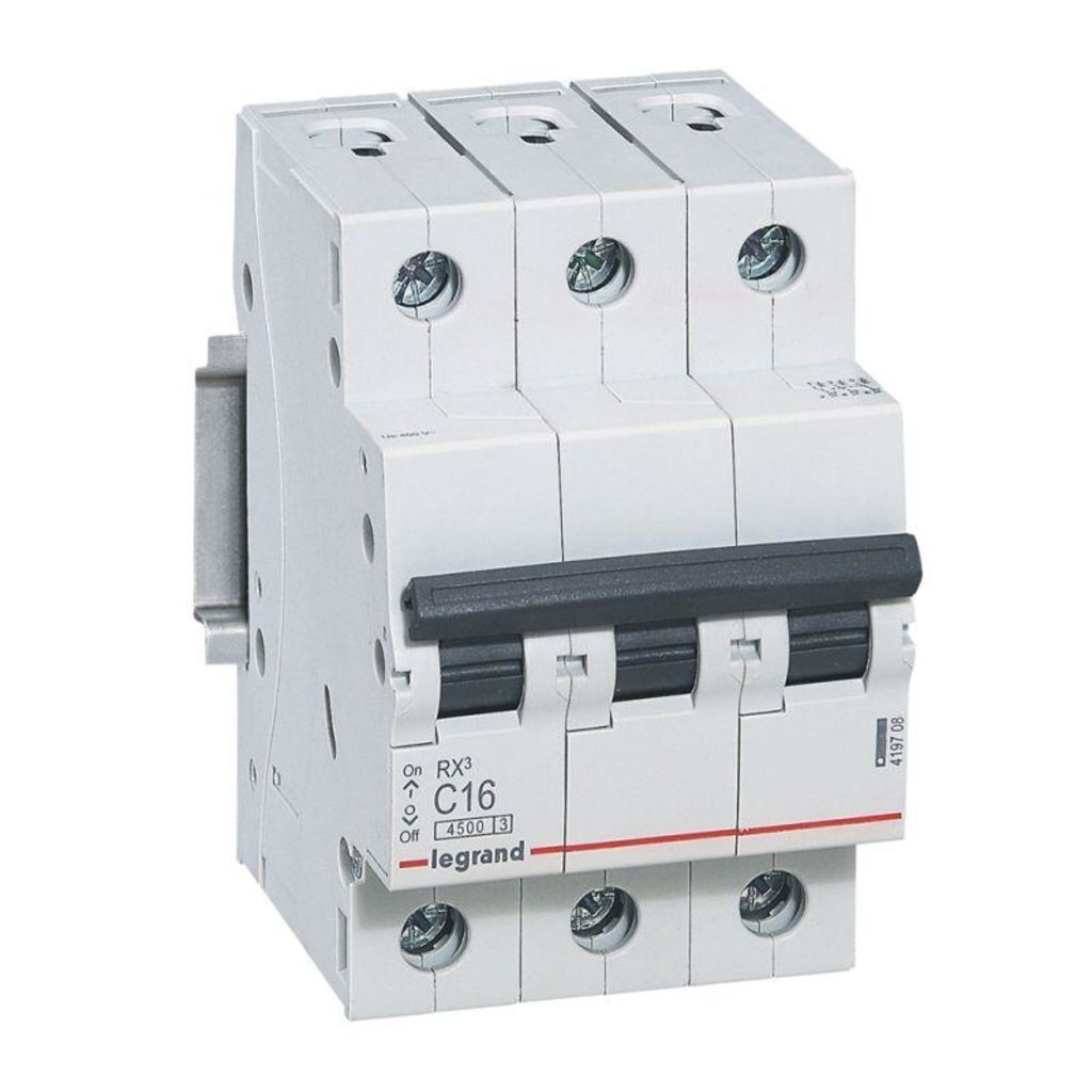 Выключатель автоматический модульный на DIN-рейку, Legrand, RX3, 3 полюса, 16, 4.5 кА, С, 400 В, 419708