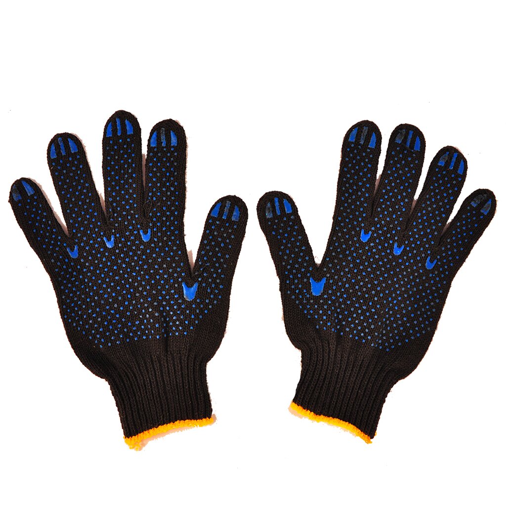 Перчатки х/б, ПВХ покрытие, точка, универсальный размер, 7.5 класс вязки, 4 нити, черная основа трикотажные перчатки с пвх в 4 нити волна пара