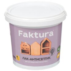 Лак-антисептик Faktura, шелковисто-матовый, полиакриловый, бесцветный, для внутренних и наружных работ, 0.9 л