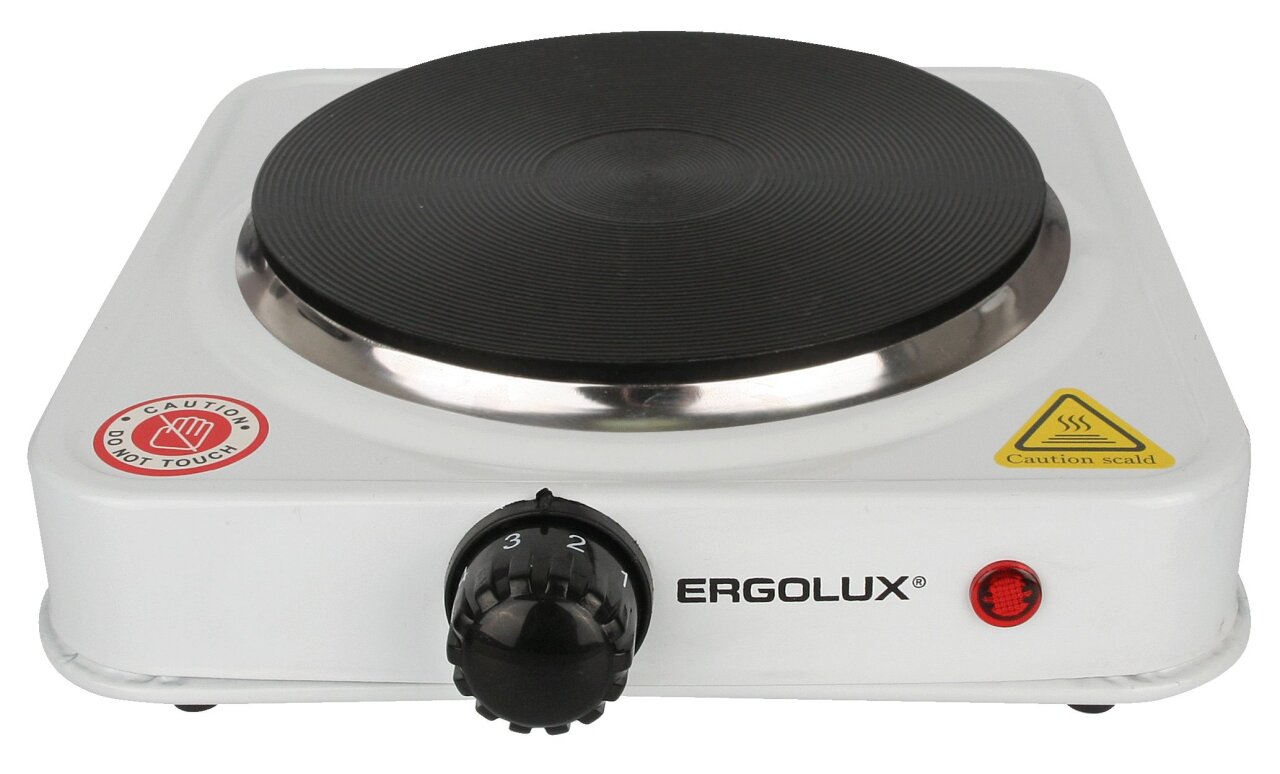 Электроплитка, 1 конф., дисковый нагр.эл.1000Вт, белая, Ergolux ELX-EP03-C01