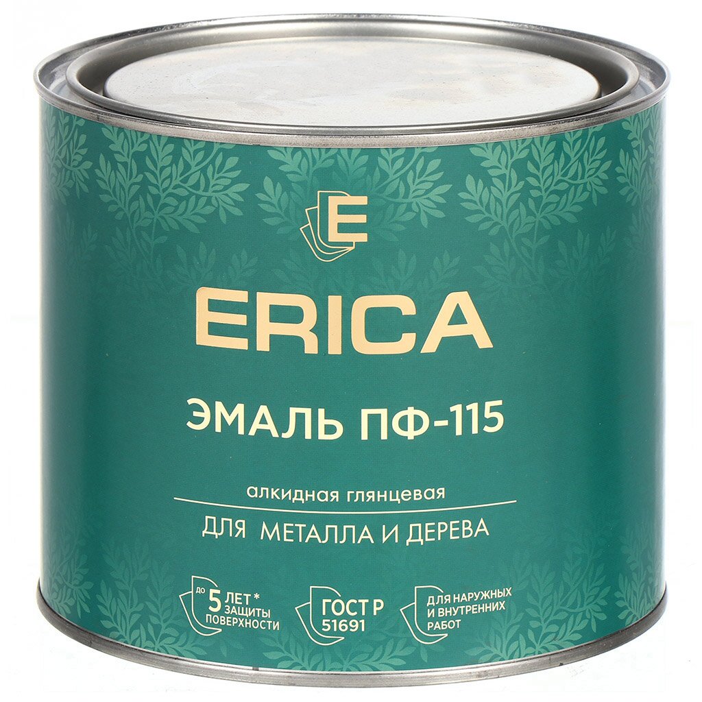 Эмаль Erica, ПФ-115, для внутренних и наружных работ, алкидная, глянцевая, серая, 1.8 кг