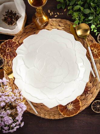 Блюдо керамика, круглое, 27х27х3 см, Цветок, Daniks