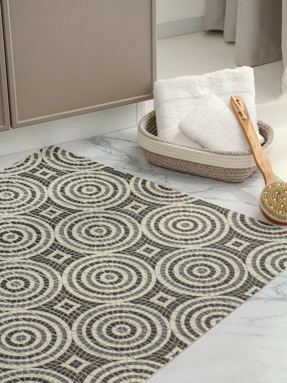 Коврик для ванной, антискользящий, 0.8х15 м, вспененный ПВХ, Вилина, Виктория, V33-grey