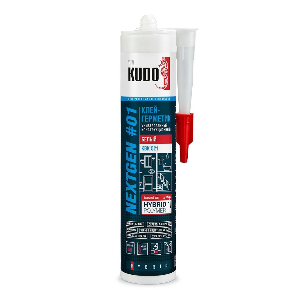 Клей-герметик KUDO, конструкционный, белый, однокомпонентный, 280 мл, KBK-521 клей kudo клеит всё elastic на основе гибридных полимеров белый 280 мл kx 1w