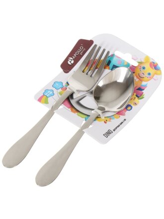 Набор детских столовых приборов нержавеющая сталь, 2 шт, Dino, вилка, ложка, Apollo, DIN-02