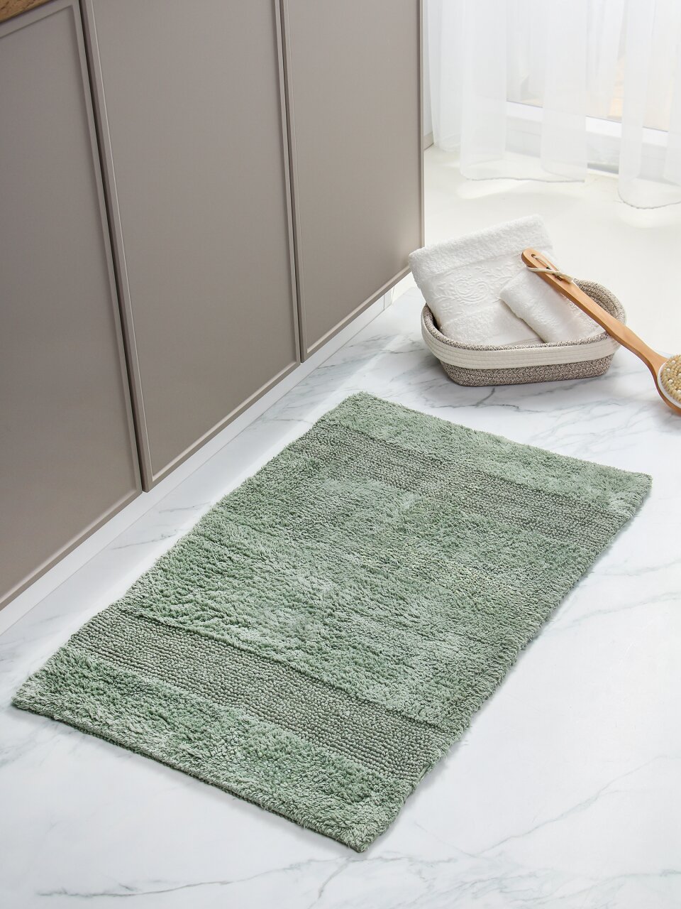 Коврик для ванной, 0.5х0.8 м, хлопок, серо-зеленый, Silvano, Лиона