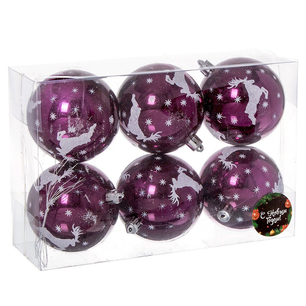 Елочный шар 6 шт, темно-пурпурный, 8 см, пластик, SY19STB-153DP