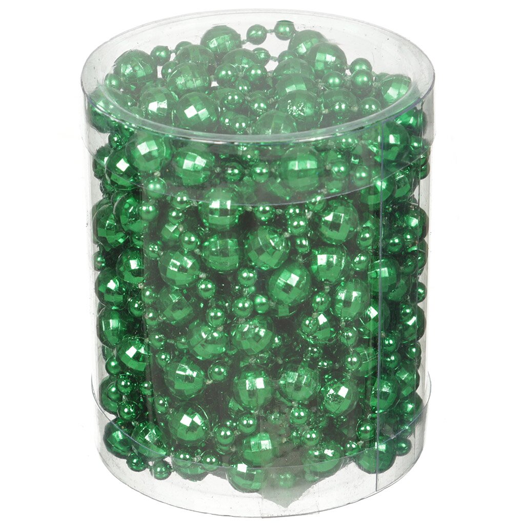 Бусы новогодние пластик, 0.8х500 см, круглые, зеленые, SY16-88