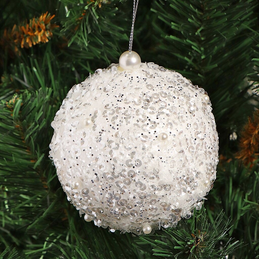 Елочный шар белый, 10 см, SYPMQF-1122044 новогодние стихи и песенки