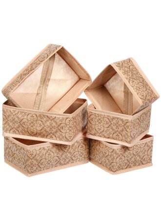 Кофр для хранения, складной, спанбонд, с молнией, твердые стенки, 6 шт, коричневый, с рисунком, В-222-19138