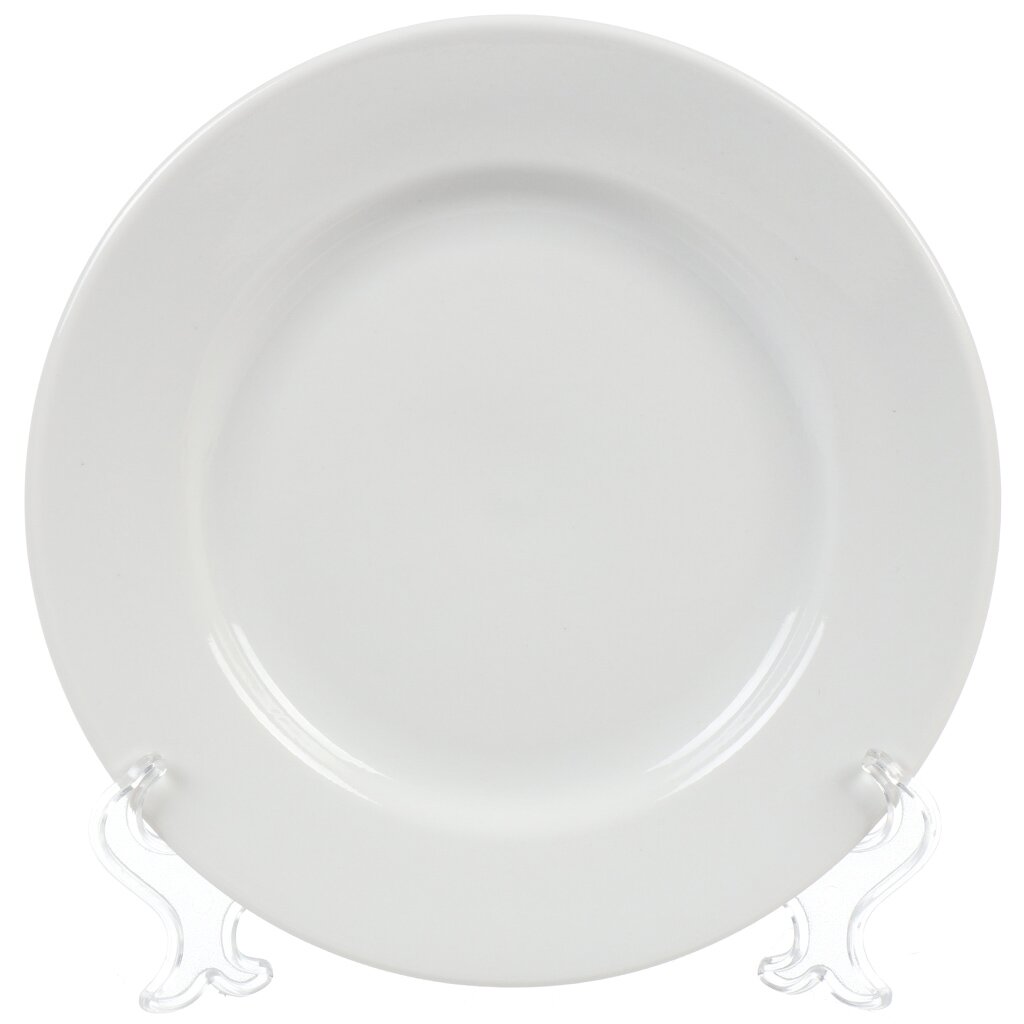 Тарелка обеденная, фарфор, 20 см, круглая, Гладкий край Белая, Дулевский фарфор, 024702